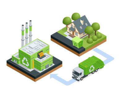 Curbside recycling bins collected for processing
